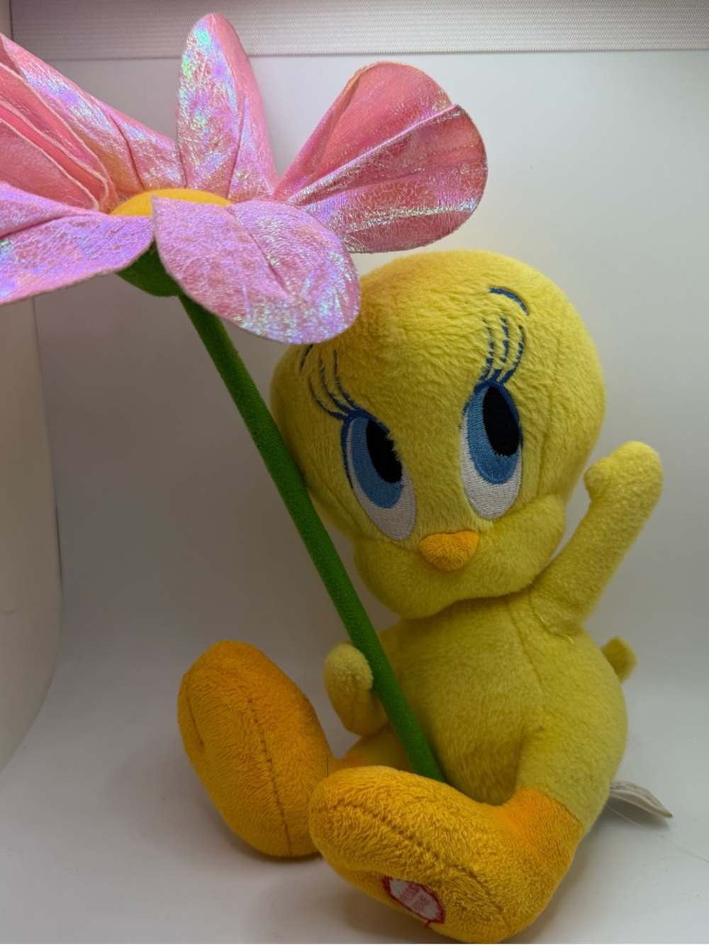 VINTAGE Hallmark Tweety Plush Toy with Pink Iridescent Flower - Yellow Medium sz